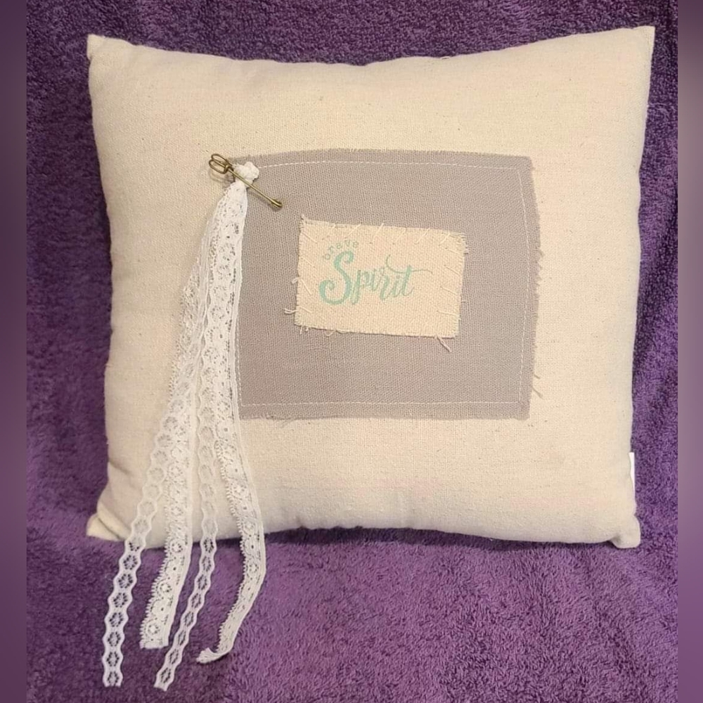 Honey & Me "Brave Spirit" 10" Square Pillow w/ Lace Accent NWT